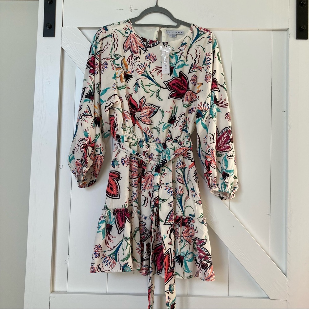 Baltic Born Cream Mini Dress with Pink and Teal Floral Print